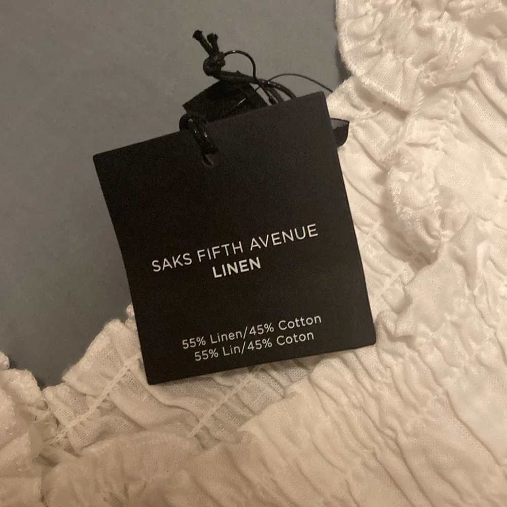 NWT Saks Fifth Avenue linen blend white dress ruched M - Picture 3 of 4